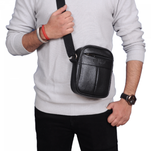 PU Leather Sling Bag Small - www. wenomad.in - Man - black