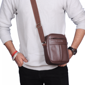 PU Leather Sling Bag Small - www. wenomad.in - Man - brown