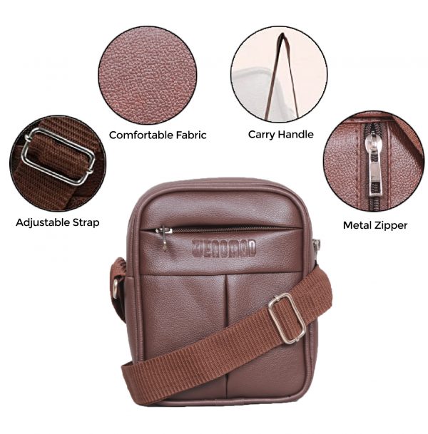 PU Leather Sling Bag Small - www. wenomad.in - key - brown